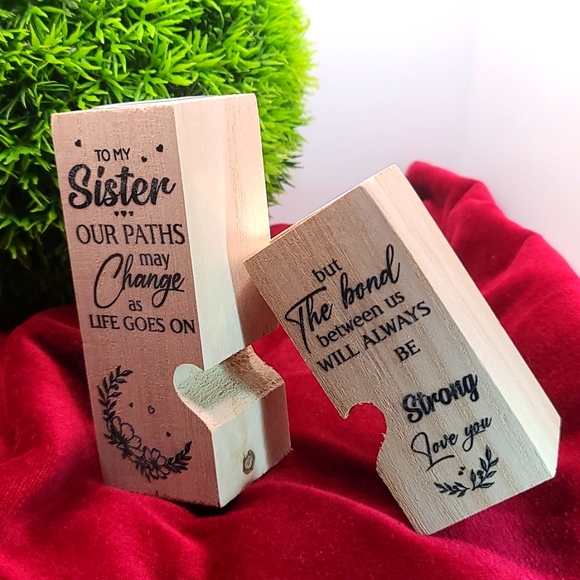 TO MY SISTER poem on dual wooden pedestal tea light candle holders NWT - Picture 3 of 5